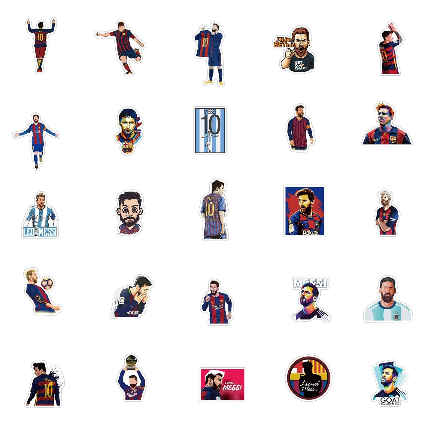 50 Sheets Sports Football Star Messi Stickers Laptop Guitar Phone Case Decoration Waterproof