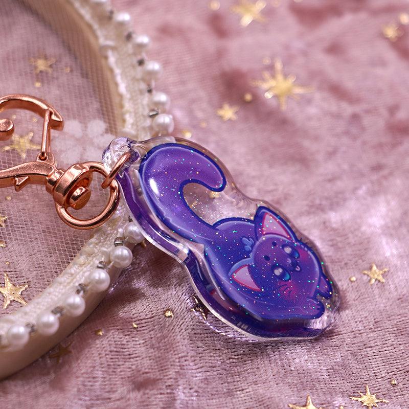 Purple cat-shaped custom acrylic keychain
