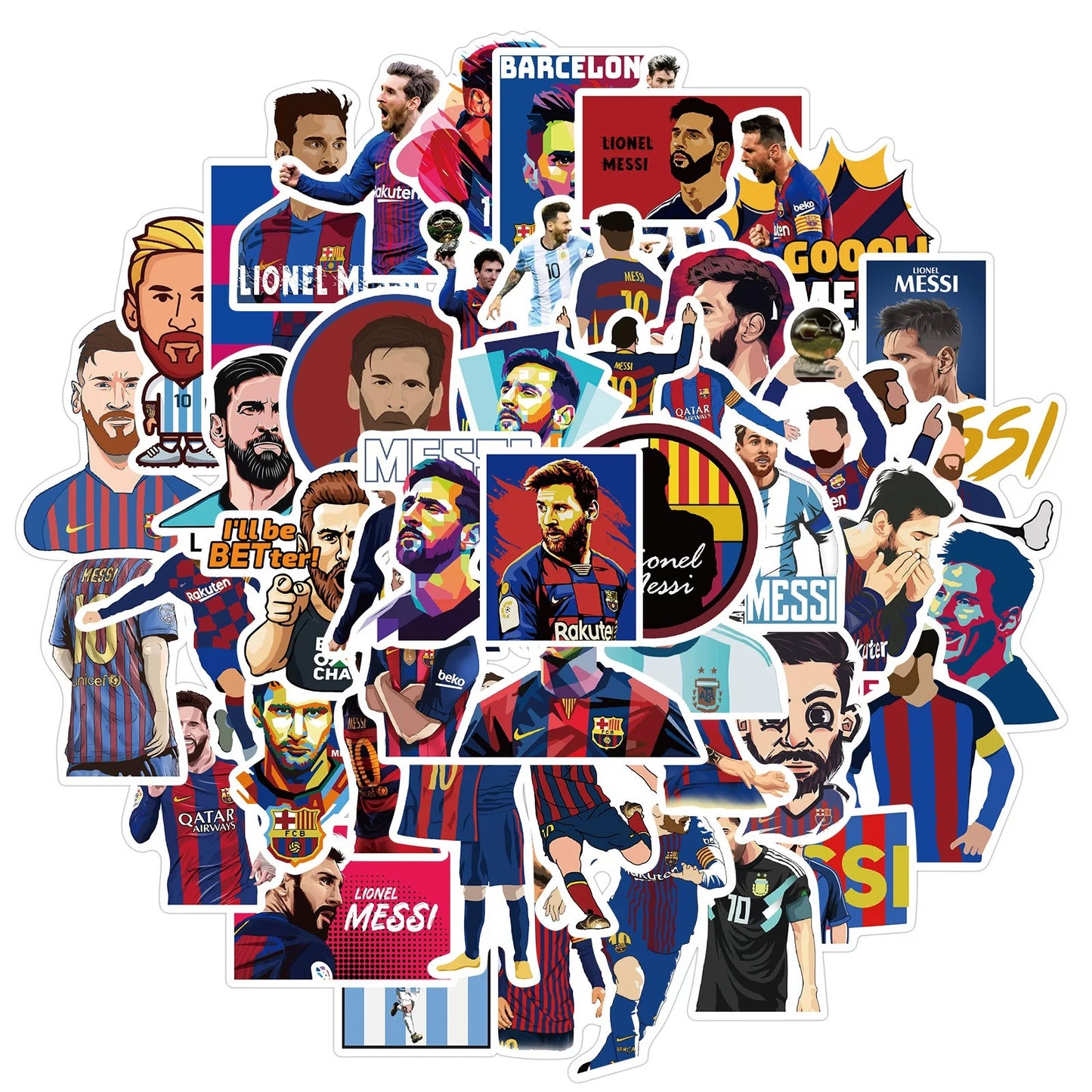 50 Sheets Sports Football Star Messi Stickers Laptop Guitar Phone Case Decoration Waterproof
