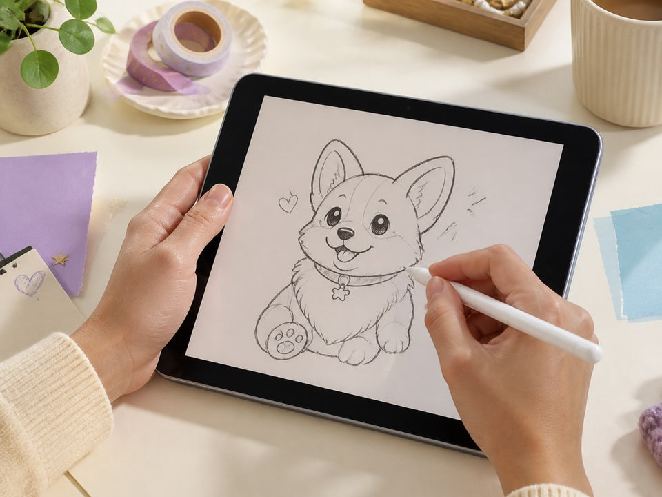 Artist drawing a custom character on a tablet